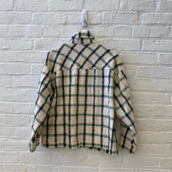 Zara || Plaid Overshirt Shacket Oversized Cream Green XS - Picture 5 of 9